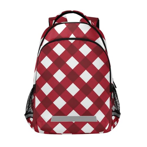 EtherSpher Dark Red and Pure White Checkered Designed carry on backpacks for kids with chest strap book bags for 10-12 year old para bebes varon