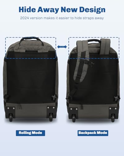 Hynes Eagle 42L Rolling Backpack Wheeled Backpack Flight Approved Travel Backpack Carry on Luggage Dark Grey with Compression Packing Cubes Set 4PCS Light Blue
