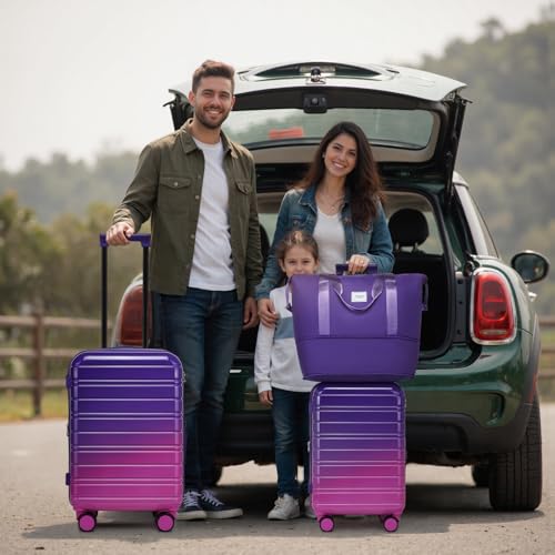 LARVENDER 5 Piece Luggage Set Hardside Expandable 20 24 28 Inch Midnight Berry