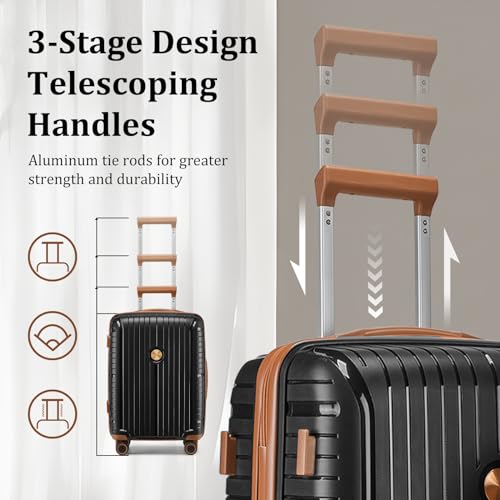 Joyway Luggage Sets 5 Piece PP Hardshell Carry on Suitcase, Travel Lightweight Carry-on with Double Spinner Wheels and TSA Lock, Black Brown