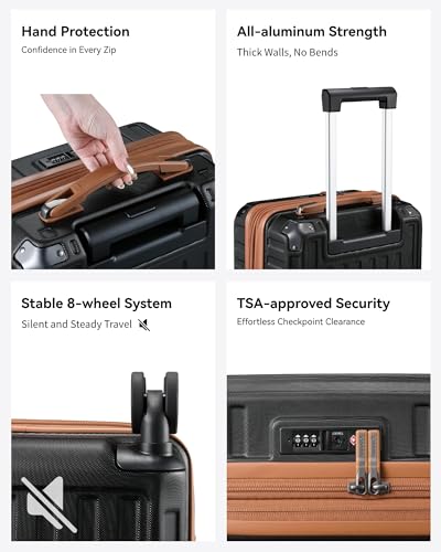 LUGGEX Carry On Luggage 22x14x9 Airline Approved, PC Expandable Hard Shell Suitcases with Spinner Wheels, 20 Inch, Brown Black