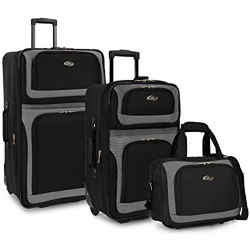 U.S. Traveler New Yorker Lightweight Expandable Rolling Luggage, Black, 3-Piece Set