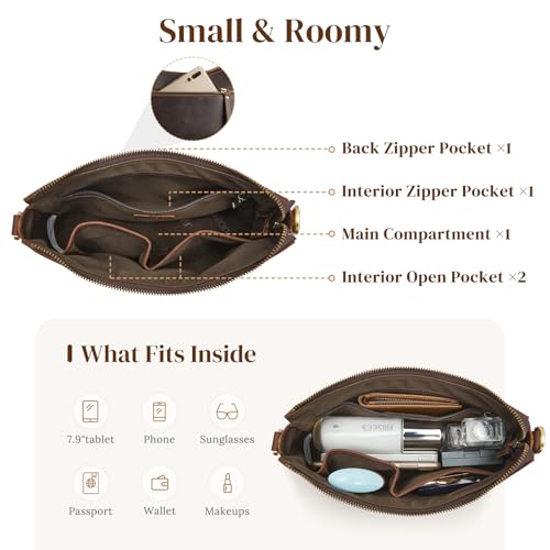 S-ZONE Leather Shoulder Bag for Women Small Crossbody Bags Hobo Purses with 2 Straps
