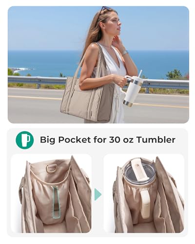 BAGSMART Boxy Tote Bag for Women, Crossbody Bag with Zipper, Crush Bow Purses for Travel Work College, Camel, Small