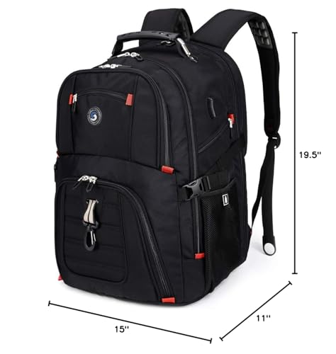 SHRRADOO Extra Large 50L Travel Laptop Backpack with combination lock, College Backpack Airline Approved Business Work Bag Fit 17 Inch Laptops for Men Women,Black
