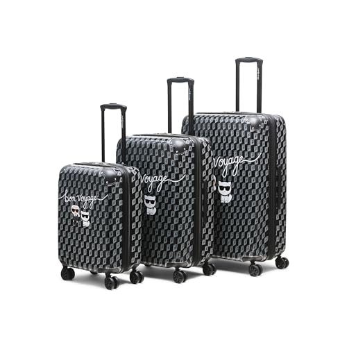 KARL LAGERFELD Paris Unisex Luggage Suitcase,Black/Grey,Small
