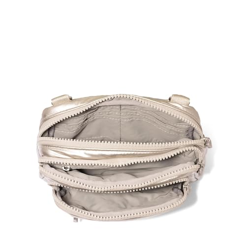 Baggallini, Womens, Triple Zip Bagg, Platinum Ecopuff, One Size