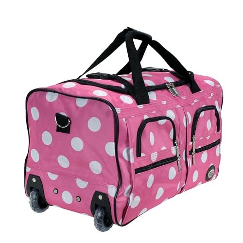 Rockland 22" Polyester Rolling Duffel Bag, Pink Dot