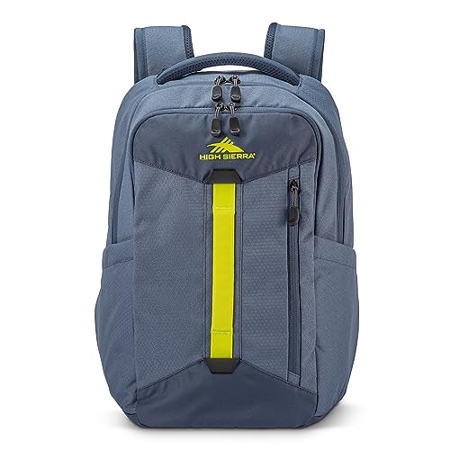 High Sierra Large Backpack Reflective Accent Comfortable Mesh Back School Bag with Tablet Device Sleeve and Adjustable Straps, Grey Blue