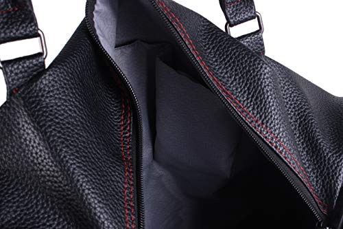 Pathfinder 20'' Leather Messenger Laptop Briefcase Shoulder Satchel Bag (20in, Black/Red)