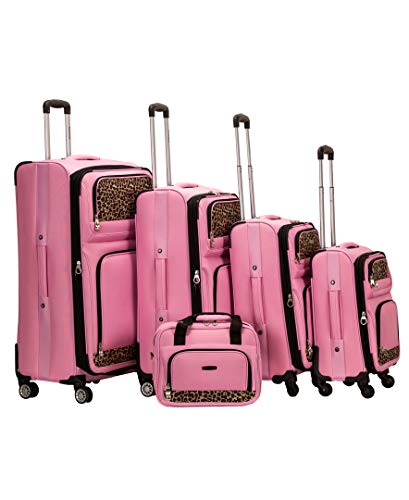 Rockland 5-Piece Softside Spinner Wheel Luggage Set, Pink (14" Tote/19"/24"/28"/32")