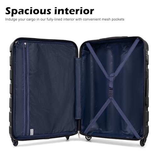 Coolife Luggage 3 Piece Set, Lightweight Durable Hardshell Suitcase set with 360° Spinner Wheels, TSA-approved Lock, Checked Family Travel Luggage sets, 20/24/28 Inch, Black