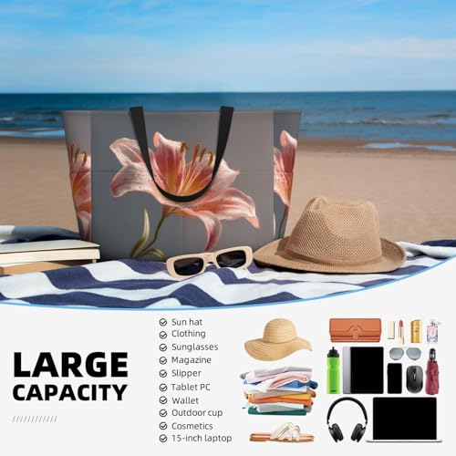 HLSBSSL This Blooming lilies printed beach travel bag can be used for shopping, exercising, or working