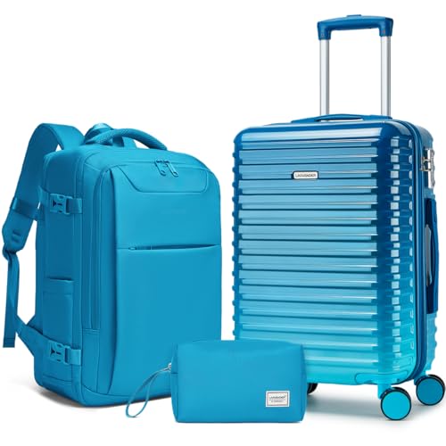 LARVENDER Carry on Luggage 22x14x9 Airline Approved, Expandable 20 Inch Hardside Large Suitcase with Wheels TSA Lock, Lightweigh PC+ABS Travel Carry-on Suitcases for Women and Men, Ocean Breeze
