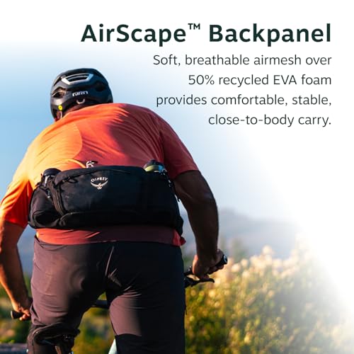 Osprey Savu 5L Biking Waist Pack for Men & Women - Mountain Bike Hydration Belt with Bottle Pockets, Pediment Grey/Dust Print, Extended Fit
