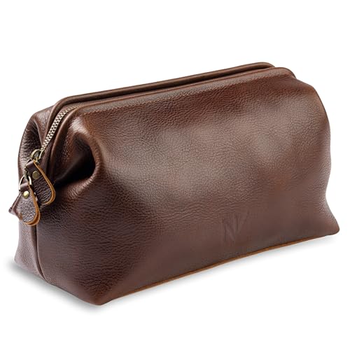 NV Holders Premium Genuine Leather Toiletry Bag for Men - The Ultimate Travel Dopp Kit and Hygiene Organizer, Perfect Men's Toiletry Travel Bag (Brown)