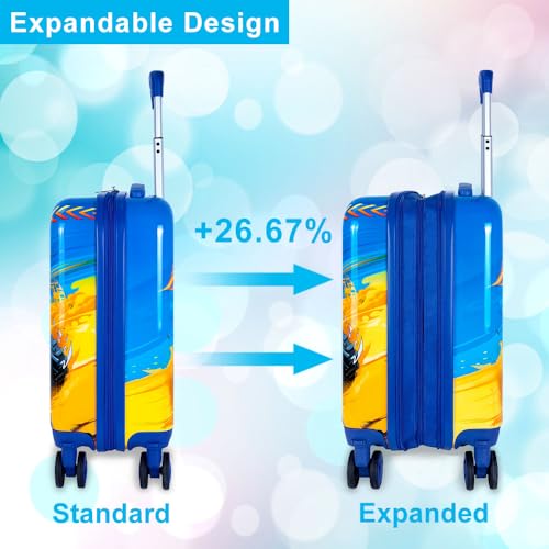 Lightweight Hardshell Spinner Kids Luggage Set 2PCS with Wheels - Airplane Approved Carry-On Suitcase for Boys & Children Ages 3-10, Car Rolling Suitcases Set for Elementary Toddler Travel