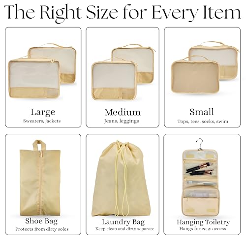 Foxy Traveler Packing Cubes Set – Cute Packing Cubes for Travel, Luggage Organizer Bags for Suitcase, For Kids & Family, Floral, Neutral & Aesthetic Travel Organizer Set-Beige