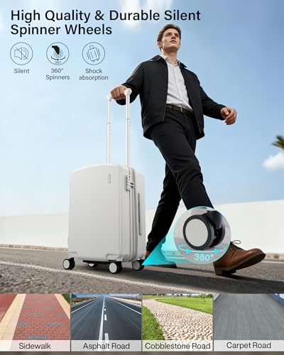 Hanke 20 Inch Expandable Carry On Luggage, 22x14x9 Airline Approved, TSA Lock Hard Shell Lightweight Suitcase for Men Women (Smoke White)