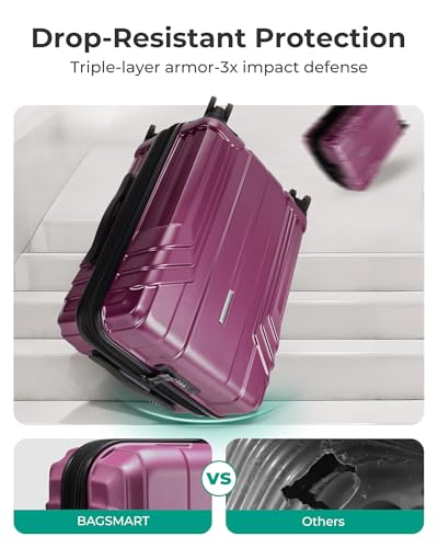 BAGSMART Expandable Carry On Luggage 22x14x9 Airline Approved, 20 Inch Travel Luggage with Spinner Wheels, Lightweight Hard Shell Suitcase Carry on Purplish Red
