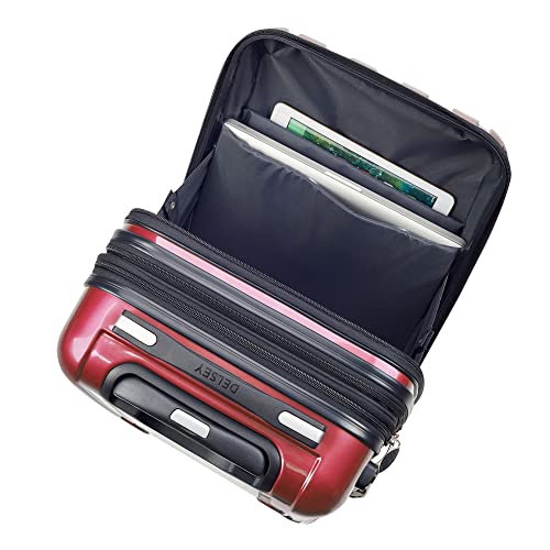 Delsey Luggage Helium Aero, International Carry On Luggage, 19", Front Pocket Hard Case Spinner Suitcase, Brick Red