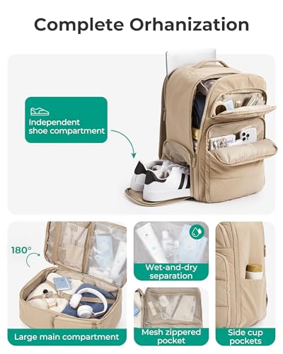BAGSMART 35L Travel Backpack Women, 17.3 Inch Carry On Backpack Flight Approved, Personal Item Backpack Travel Bag, Water Resistant Casual Daypack, Desert