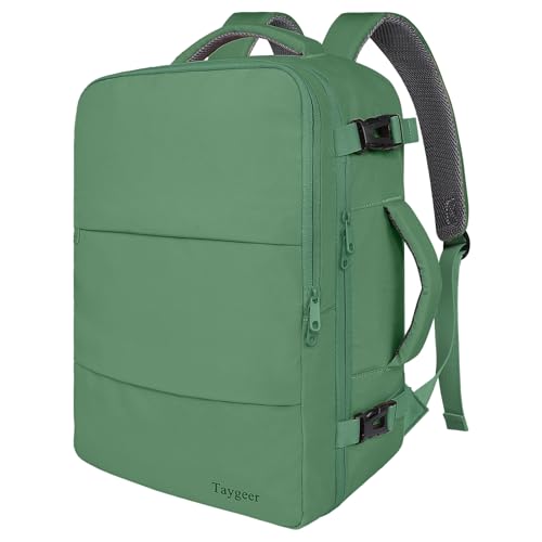 Taygeer Travel Backpack for Women Men, 40L Airline Approved Carry On Backpack with 17.3 inch Laptop Compartment, TSA Friendly Daypack, Backpack for Business Hiking Travel, Peridot Green