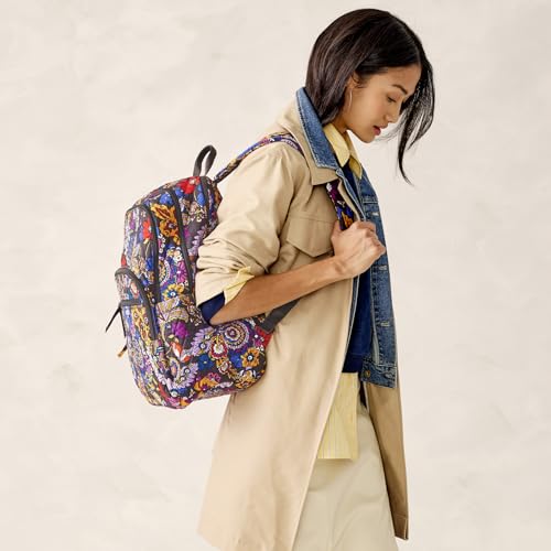 Vera Bradley Women's Premium Cotton Large Bancroft Backpack, Colorful Bouquet, One Size