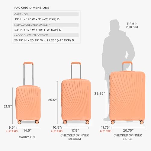 Traveler's Choice Phenom Hardside Spinner Luggage Set, TSA Lock, Tangerine, 3-Piece Set (21/25/29)