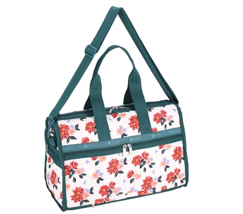 LeSportsac Painterly Floral Deluxe Medium Weekender Crossbody Bag, Style 4318/Color H114, Dreamy Stylized Flower Blooms in Harmonious Shades of Raspberry, Peach & Lilac, Modern Classic Floral