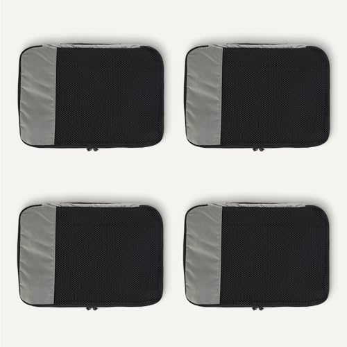 Amazon Essentials 4-Piece Packing Cubes Travel Accessories Set, Space-Saving Luggage Organizer with Double Zipper, Mesh Top Panel, Medium, Gray (Previously Amazon Basics)