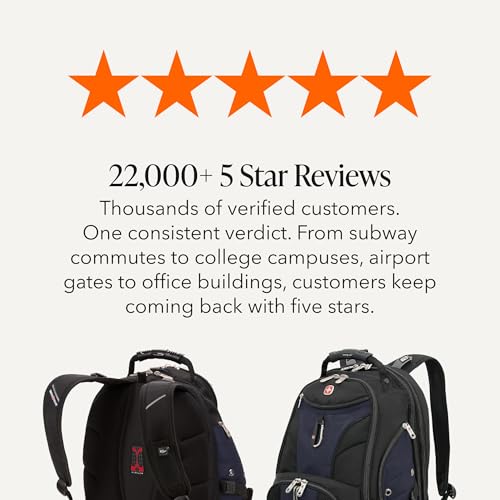 SWISSGEAR 1900 ScanSmart Laptop Backpack, Fits Most 17-Inch Laptops, TSA-Friendly Lay-Flat Design, RFID Protection, and Tablet Pocket, Black, 31L, 18.5-Inch