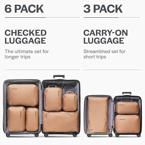 Aerotrunk Ultralight Compression Packing Cubes - Lightweight Travel Organizers for Suitcases and Luggage (6-Pack, Mocha)