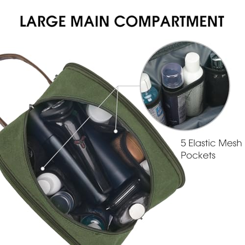 WANDF Travel Toiletry Bag for Men Large Toiletries Shaving Bag Water Resistant Hanging Dopp Kit Travel Accessories Bag for Women Men (Green)