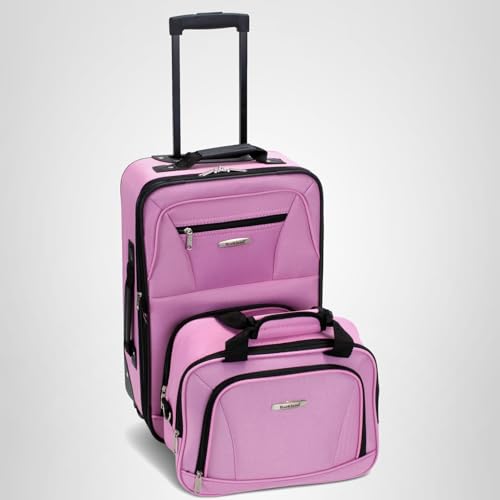 Rockland Fashion Softside 2 Piece Luggage Set, Expandable, (14" Tote/19" Upright), Pink