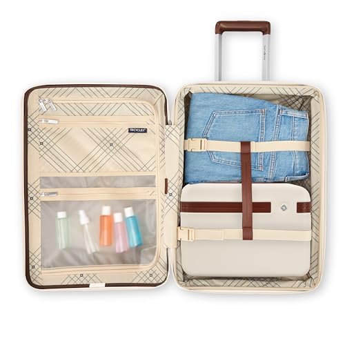 Virtuosa Hardside 21 Inch Carry On Luggage - Airline Approved with 360° Spinner Wheels, RightHeight™ Adjustable Handle - Zippered WetPak™ - TSA Lock - Expandable Light Polycarbonate Shell - Off White