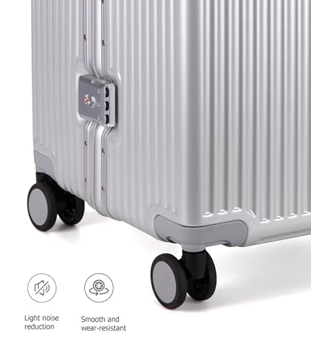 feilario 30in Super Large Captain Aluminum Frame Hardside Spinner Wheels Luggage, Removable Wheels Zipperless Checked Suitcase with Cup Holder/Phone Holder (Silver,30in)