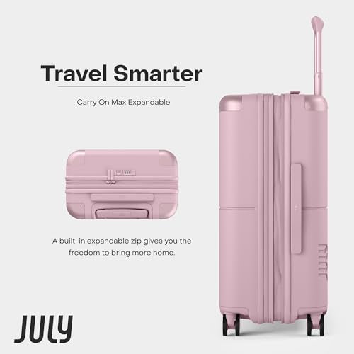 July Carry On Max Expandable - 21.5" Airline Approved Carry On Luggage with Travel Tote, Rolling Suitcase for Men & Women - TSA Lock Spinner Suitcase, Silent Wheels, Expansion Zip - Blush Pink
