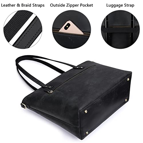 S-ZONE Women Vintage Genuine Leather Tote Bag Large Shoulder Purse Work Handbag