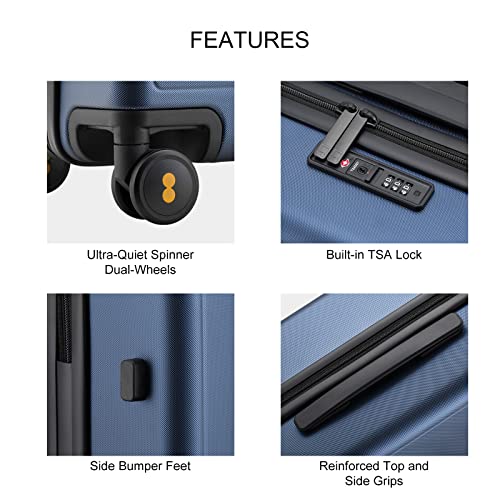 LEVEL8 Luminous Carry on Luggage, 20 Inch Hardside Suitcase Bundle with 4 PC Packing Cubes Organizer Set - Navy Blue