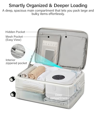MILADA 20-Inch Expandable Carry On Luggage, Hard Shell Top-Opening Luggage with Wheels, TSA-Approved Small Travel Bag for Men and Women Carry-On Suitcase, White