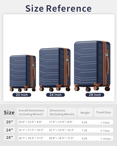 voyzap 3 Piece Luggage Set, 20/24/28 Inch Expandable Luggage Sets with Spinner Wheels, ABS+PC Hardshell Suitcases, Suitcase Set with Double-Layer Explosion Zipper, TSA Lock