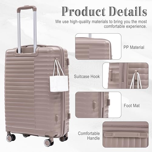 Hardside 4 Luggage Sets, Lightweight Wave Suitcase with Spinner Wheel