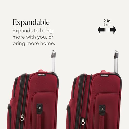 SWISSGEAR Sion Softside Expandable Spinner Luggage Durable Lightweight Travel Suitcase, Burgundy, Checked-Medium