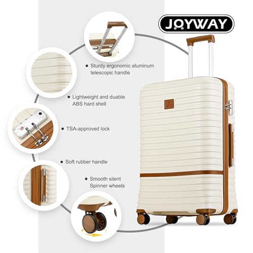 Joyway 28 Inch Large Luggage Hardside Suitcase with Spinner Wheel, Lightweight 3 Piece Suitcase Set with TSA Lock(White)