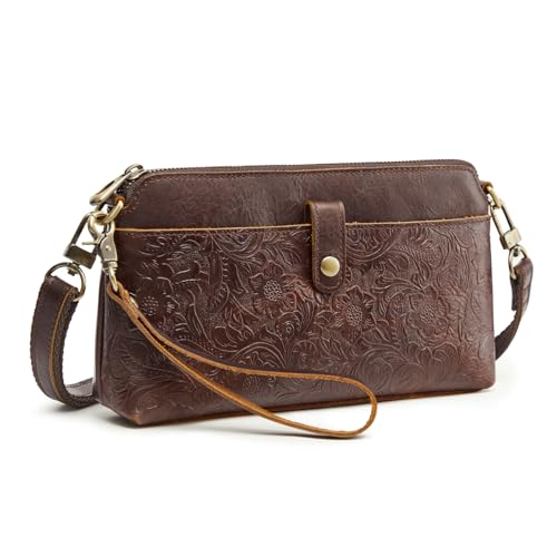 S-ZONE Leather Crossbody Bags for Women Small Bag Phone Purse RFID Blocking Clutch Purses Convertible Wristlet with 2 Straps