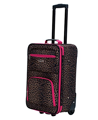 Rockland Fashion Softside 4 Piece Luggage Set, Expandable, (14" Tote/19"/24"/28"), Pink Leopard