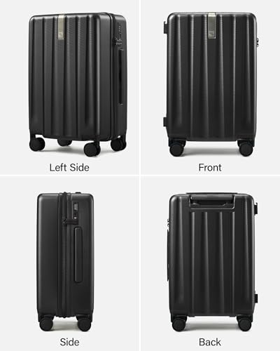 Hanke Upgraded Elite 24 Inch Checked Luggage,PC Hard Shell Suitcases with Wheels, TSA Lock, Explosion-Proof Zipper Suitcase for Business Travel Men & Women,Jet Black