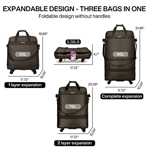 Hanke Suitcases with Wheels Expandable Foldable Luggage Bag Suitcase Collapsible Rolling Travel Bag Duffel Bag for Men Women Lightweight Suitcases without Telescoping Handle, Coffee