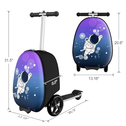Baotree 2-in-1 Ride-On Scooter Suitcase, Scooter Luggage for Kids Ages 5-12, Foldable & Lightweight Carry with LED Light-Up Wheels